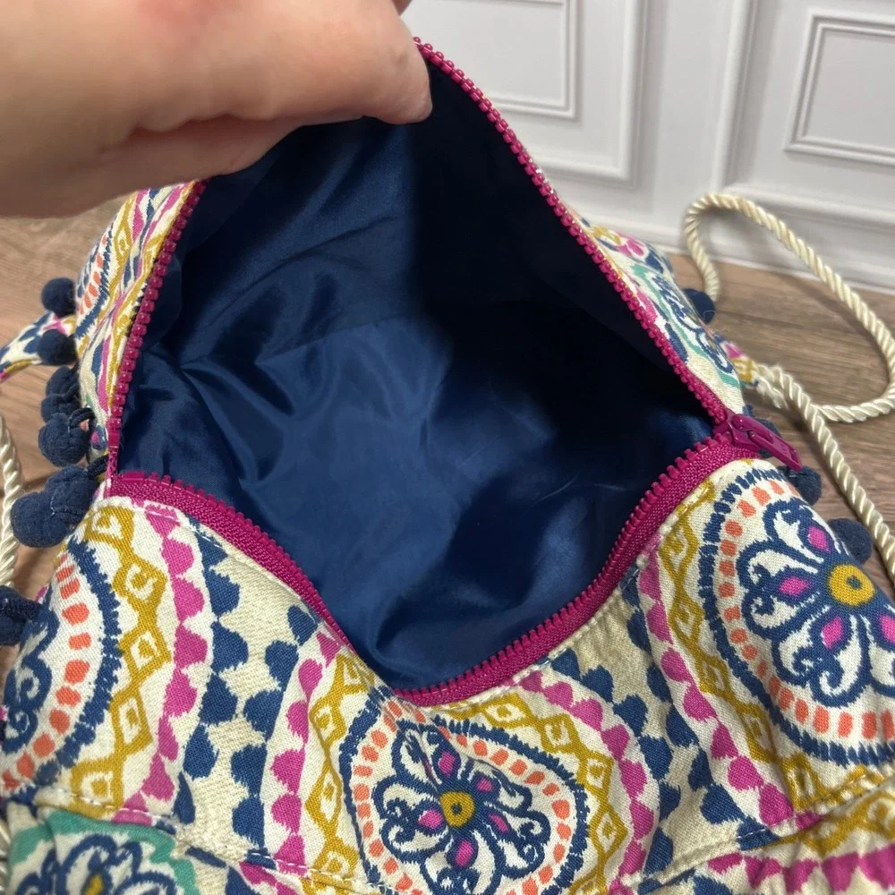Douglas Company‎ Drawstring Backpack Multicolor Medallion Pom-Pom Trim Boho